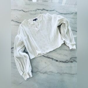 Sanctuary White Textured Split Neck Dropped Shoulders  Sweatshirt SMALL